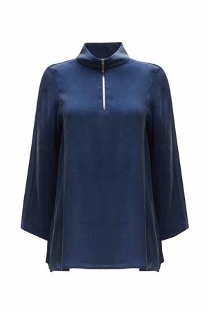 Miss Dalida T25Y-6068 Dik Yaka Fermuarlı Uzun Kol Tunik - Navy Blue