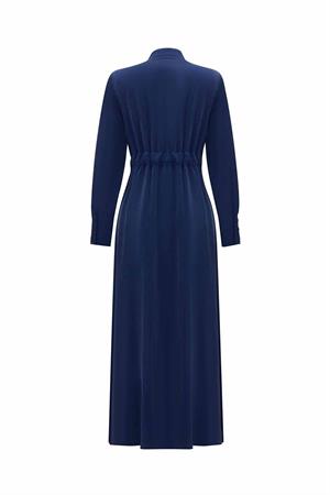 Miss Dalida T25Y-8006 Cebi Kapitoneli Uzun Cupro Ceket - Navy Blue
