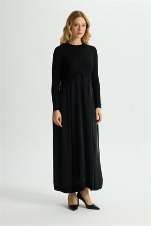 Miss Dalida T26Y-4001 Triko Cupro Elbise - BLACK