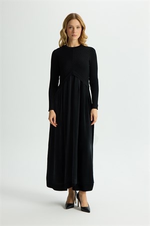Miss Dalida T26Y-4001 Triko Cupro Elbise - BLACK