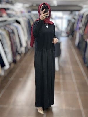 Miss Dalida T26Y-4038 Büzgü Detaylı Triko Cupro Elbise- BLACK