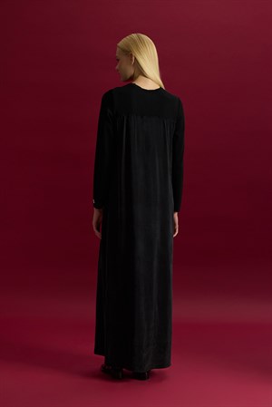 Miss Dalida T26Y-4038 Büzgü Detaylı Triko Cupro Elbise- BLACK