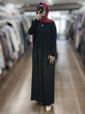 Miss Dalida T26Y-4038 Büzgü Detaylı Triko Cupro Elbise- BLACK