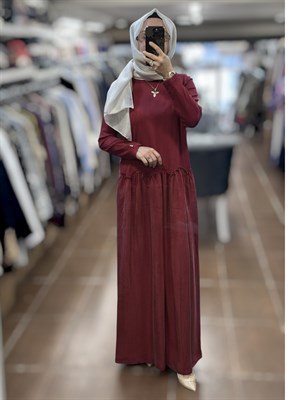 Miss Dalida T26Y-4038 Büzgü Detaylı Triko Cupro Elbise - CHERRY