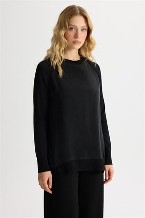 Miss Dalida T26Y-6010 Ön Kısmı Cupro Tunik - BLACK