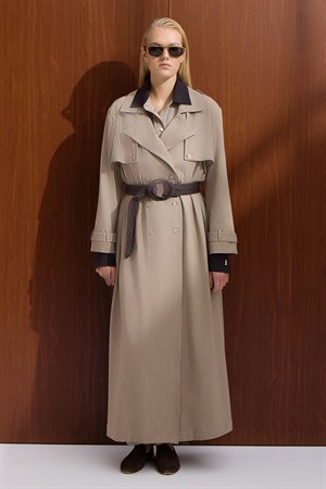 Miss Dalida T26Y-8000 Düz Renk Denim Trenchkot - STONE