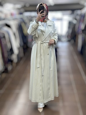 Miss Dalida T26Y-8000 Düz Renk Denim Trenchkot - EKRU
