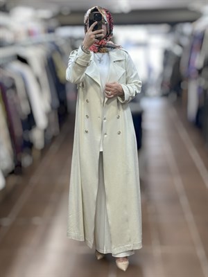 Miss Dalida T26Y-8000 Düz Renk Denim Trenchkot - EKRU
