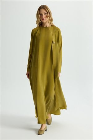 Miss Dalida T26Y-9000 Triko Detaylı V Yaka Cupro Kap - Amber