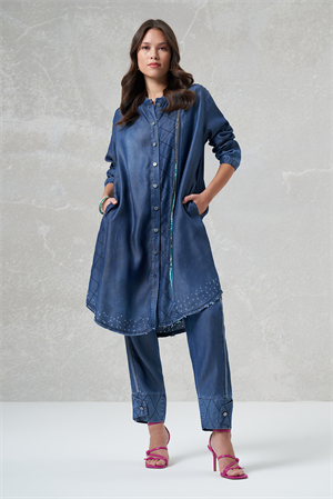 MissWhence 35001 TENCEL GÖMLEK - Lacivert