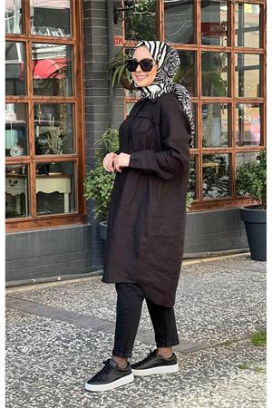 MissWhence 35308 Keten Gömlek - Siyah
