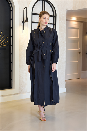 MissWhence 35503 Fermuar Detaylı Trençkot - Siyah