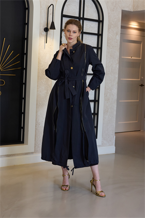 MissWhence 35503 Fermuar Detaylı Trençkot - Siyah