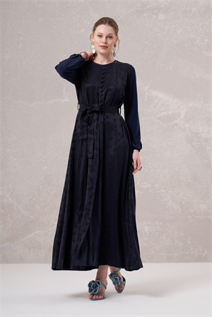 MissWhence 35801 Desenli İpek Elbise - Lacivert