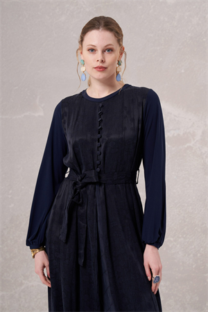 MissWhence 35801 Desenli İpek Elbise - Lacivert