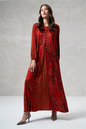 MissWhence 35801 Desenli İpek Elbise - Oranj