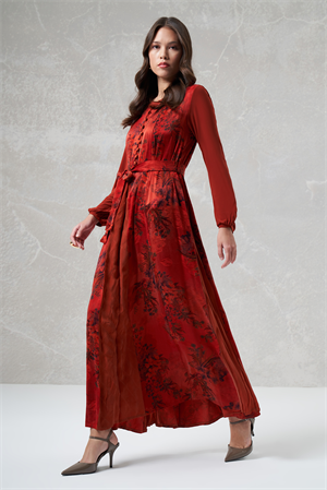 MissWhence 35801 Desenli İpek Elbise - Oranj