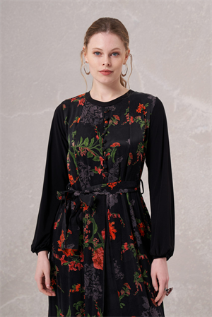 MissWhence 35801 Desenli İpek Elbise - Siyah