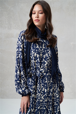 MissWhence 35804 Desenli Elbise - Lacivert
