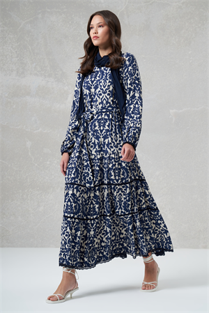 MissWhence 35804 Desenli Elbise - Lacivert
