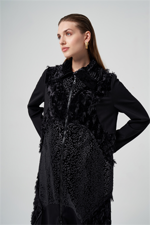 MissWhence 36410 Kadife Patchwork Pardesü - Siyah
