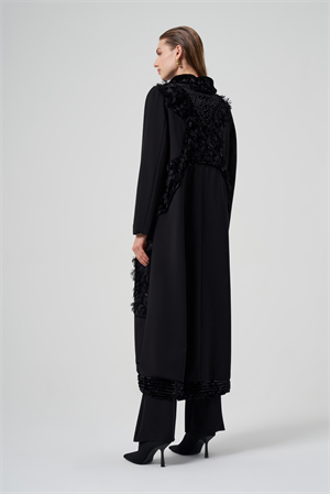 MissWhence 36410 Kadife Patchwork Pardesü - Siyah