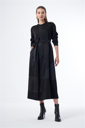 MissWhence 36804 Patchwork Elbise - Siyah