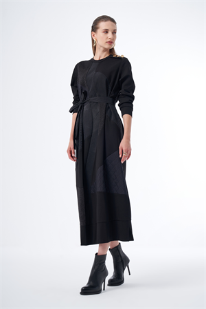MissWhence 36804 Patchwork Elbise - Siyah
