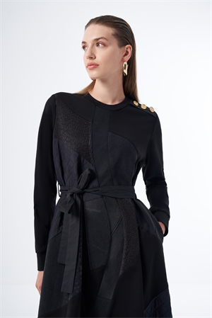 MissWhence 36804 Patchwork Elbise - Siyah
