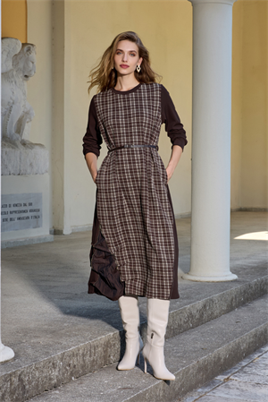 MissWhence 36814 Desenli Elbise - Kahverengi