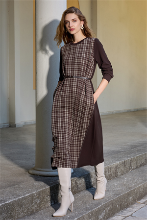 MissWhence 36814 Desenli Elbise - Kahverengi
