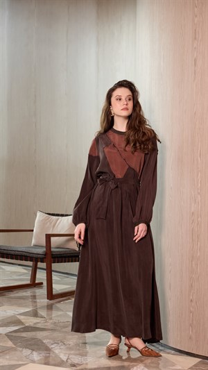 MissWhence 39801 Patchwork ELBİSE - KAHVE