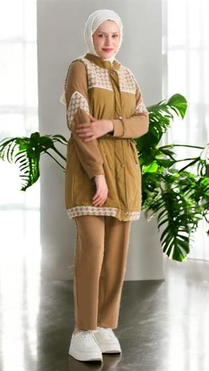 MODAL&KAPİTONE TUNİK YELEK PANTOLON TAKIM - CAMEL