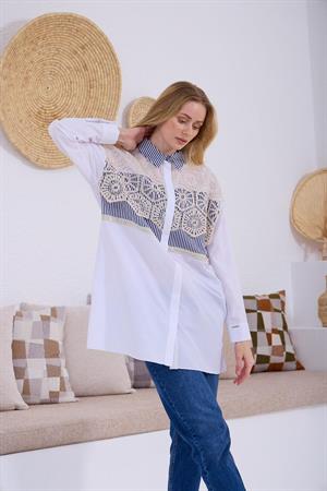 MOODBABİC BRODE DETAYLI ÇİZGİLİ GÖMLEK - LACİVERT