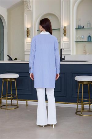 MOODBASIC DANTEL DETAYLI ÇİZGİLİ GÖMLEK - MAVİ