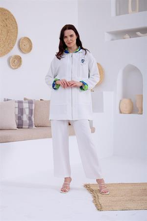 MoodBasic Desenli Baskılı Taşlı Takım - Ekru