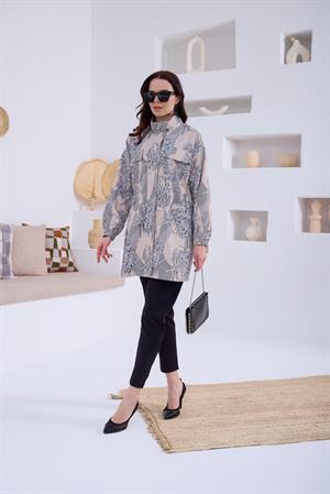 MOODBASIC DESENLİ SERPME TAŞLI TRENCH - BEJ