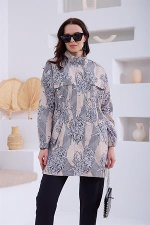MOODBASIC DESENLİ SERPME TAŞLI TRENCH - BEJ