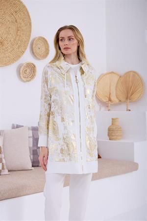 MOODBASIC GOLD BASKILI DESENLİ KETEN KAP - EKRU