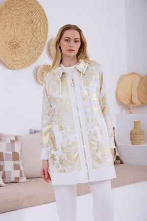 MOODBASIC GOLD BASKILI DESENLİ KETEN KAP - EKRU