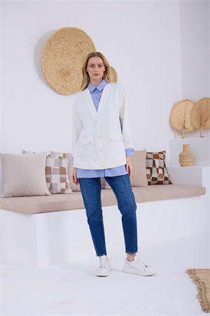 MOODBASIC HIRKA GÖRÜNÜMLÜ DÜĞMELİ TUNİK - MAVİ