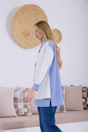 MOODBASIC HIRKA GÖRÜNÜMLÜ DÜĞMELİ TUNİK - MAVİ