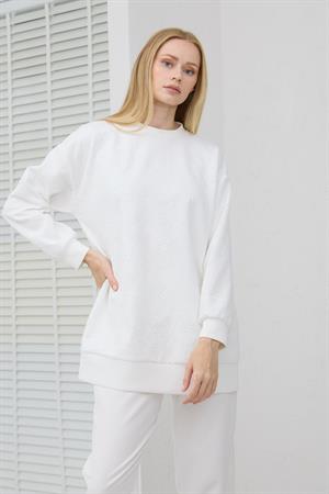 Moodbasic MB21.289 KABARTMA DESENLİ SCUBA TUNİK - EKRU