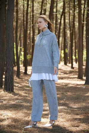 Moodbasic MB30.40 KAPÜŞONLU SERPME ÜÇLÜ TRİKO TAKIM - GRİ