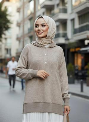 Moodbasic MB30.40 KAPÜŞONLU SERPME ÜÇLÜ TRİKO TAKIM - KAHVERENGİ