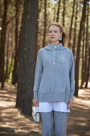 Moodbasic MB30.40 KAPÜŞONLU SERPME ÜÇLÜ TRİKO TAKIM - GRİ