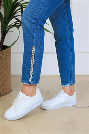 Moodbasic MM20.0129 PAÇASI TAŞ DETAYLI DENİM PANTOLON - AÇIK MAVİ
