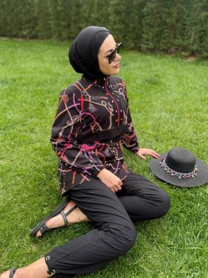 Moodbasic PÜSKÜL ZİNCİR DESENLİ TESETTÜR MAYO - SİYAH