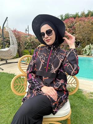 Moodbasic PÜSKÜL ZİNCİR DESENLİ TESETTÜR MAYO - SİYAH