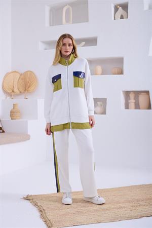 Moodbasic Renkli Cep Detaylı Modal Takım - ekru/olive